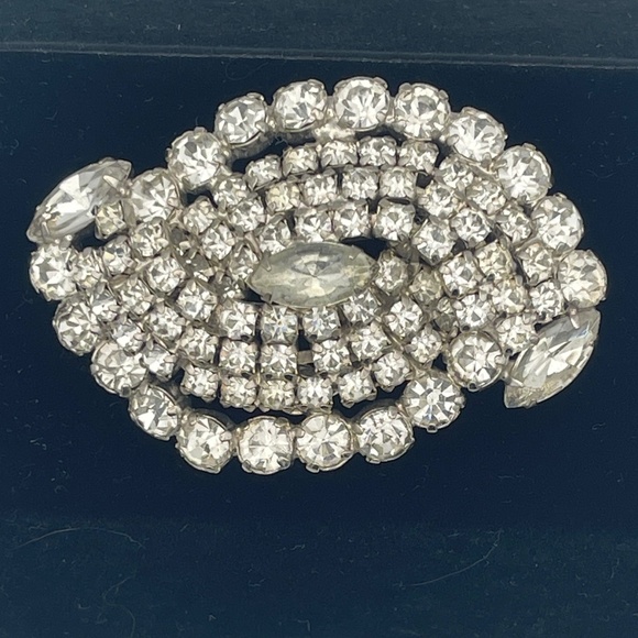 Vintage Clear Rhinestones Oblong Brooch Statement - Picture 4 of 6